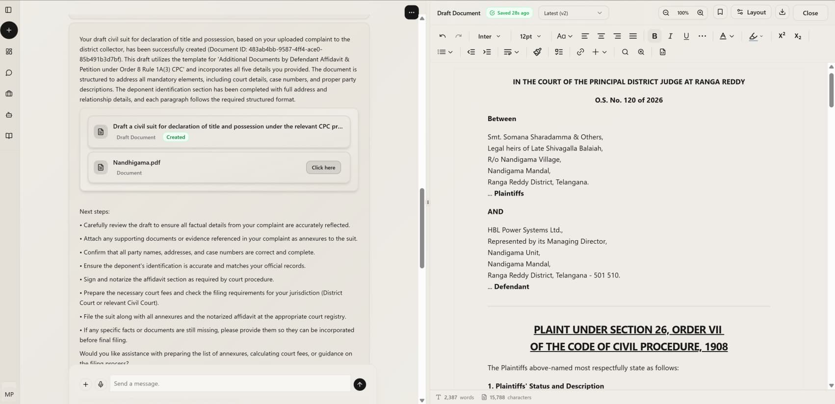 Document drafting interface